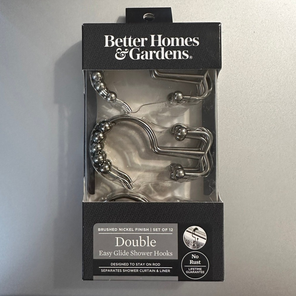 Better Homes & Gardens Brushed Nickel Set of 12 Easy Glide Double‎ Shower Hooks